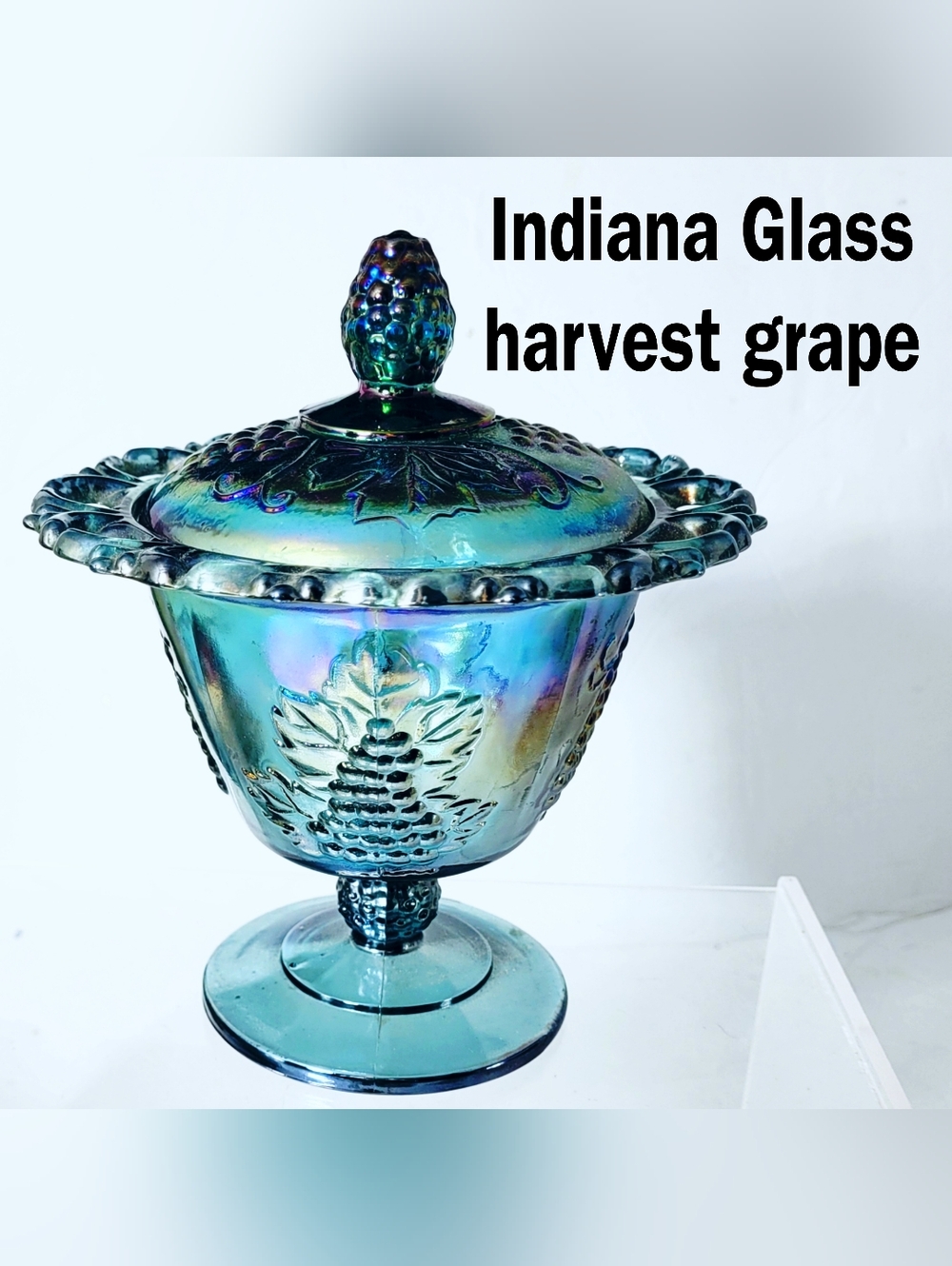 Vintage Indiana Glass Harvest Grape Covered Compote Candy Carnival Glass